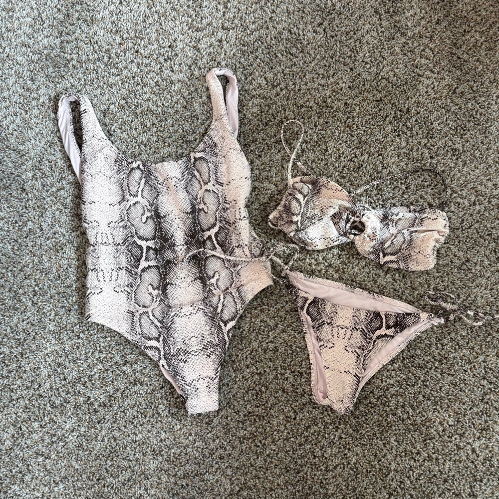 Victoria's Secret Snakeskin Print Swimwear Cheeky One Piece and Bikini - Small